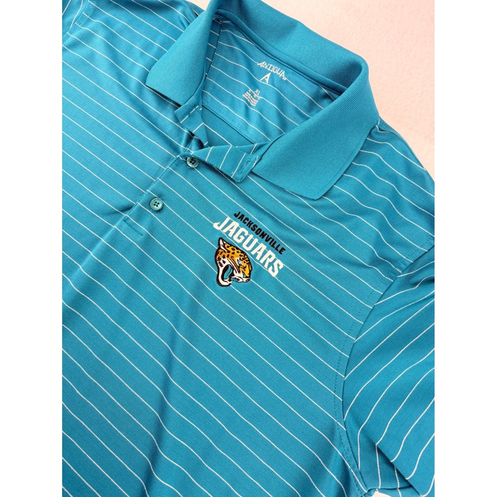 Antigua Jacksonville Jaguars Mens XL Teal Striped Short Sleeve Polo Shirt NFL